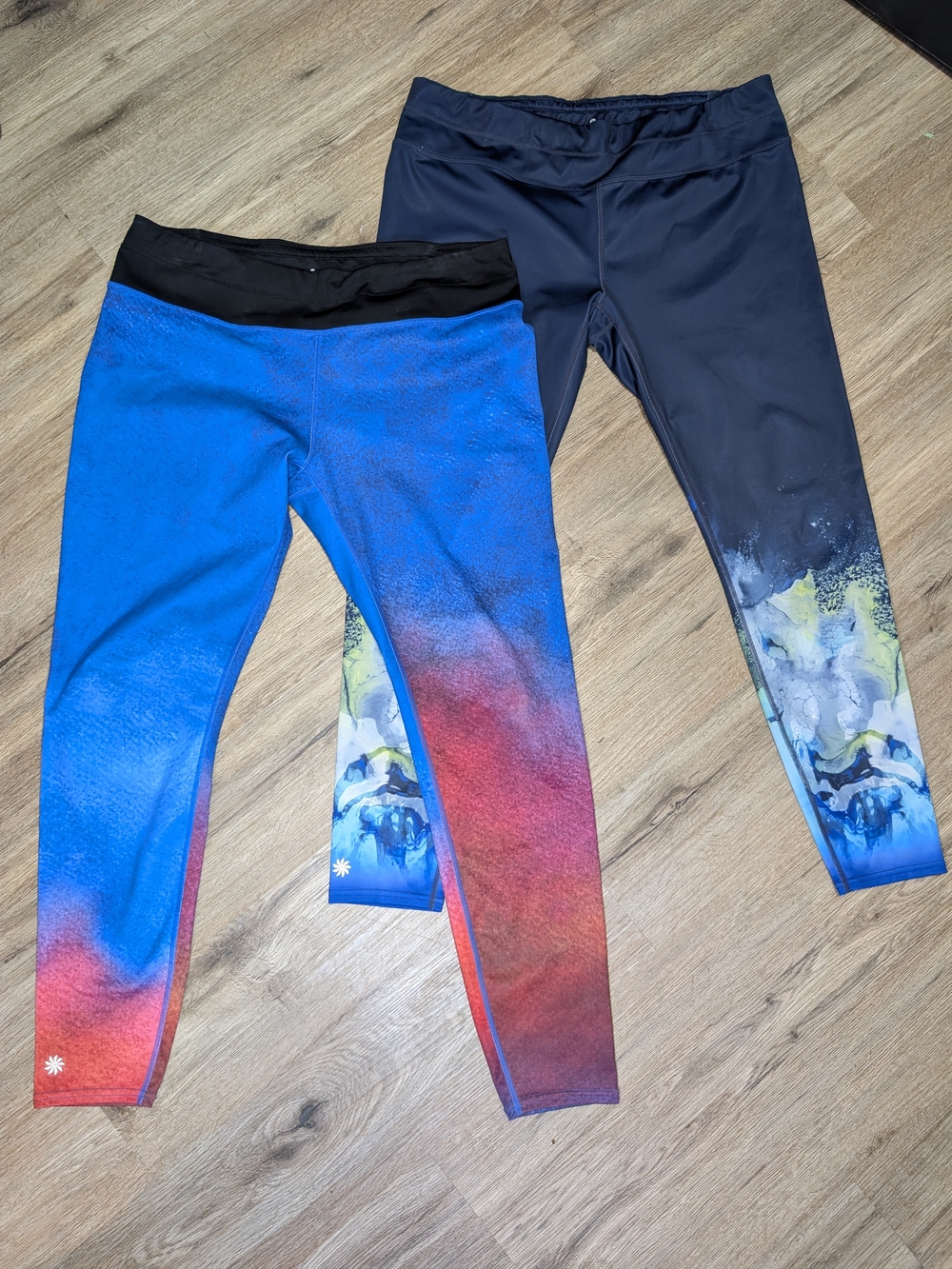 Athleta Blue Active Leggings Bundle Speed Mercury Sonar Women's XL Watercolor